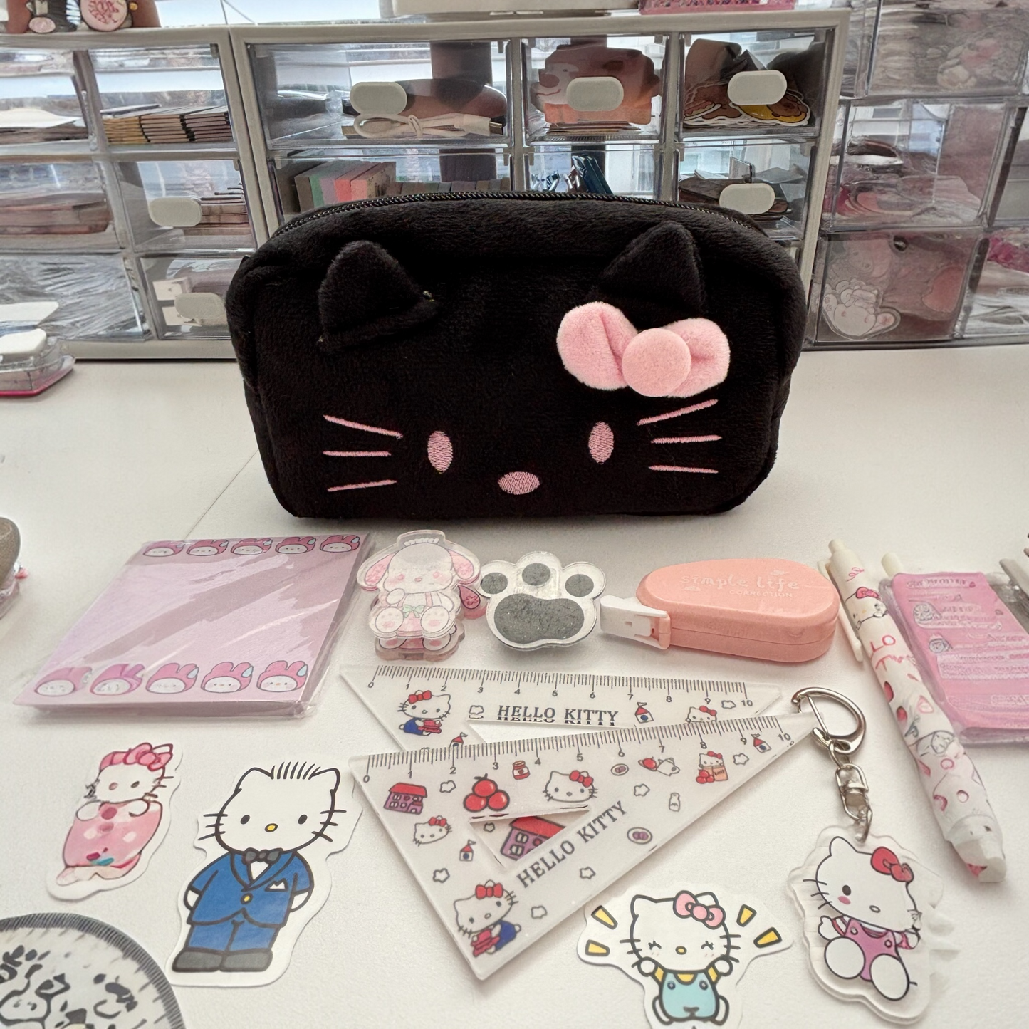 Mini Hello Kitty Stationery Set with Plush Pencil Case