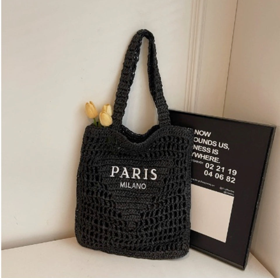 Paris Milano Crochet Straw Tote Bag – Boho Summer Shoulder Bag