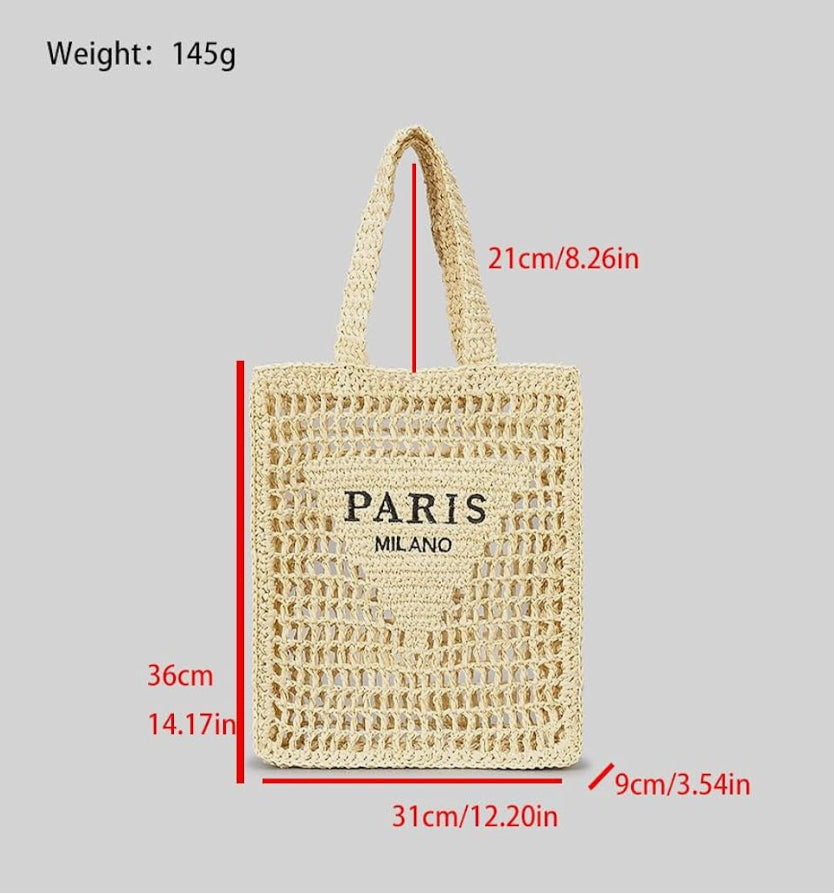 Paris Milano Crochet Straw Tote Bag – Boho Summer Shoulder Bag