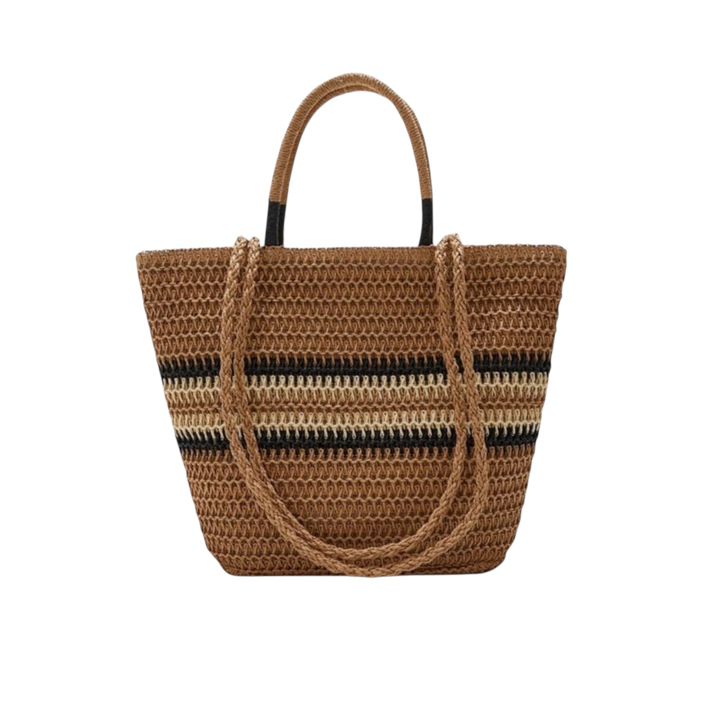Striped Straw Beach Tote Bag – Summer Shoulder Bag