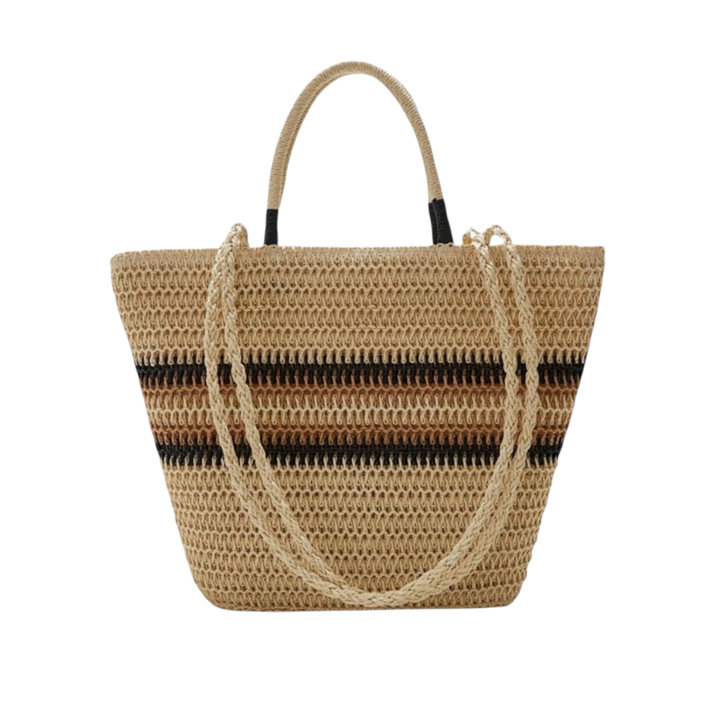Striped Straw Beach Tote Bag – Summer Shoulder Bag
