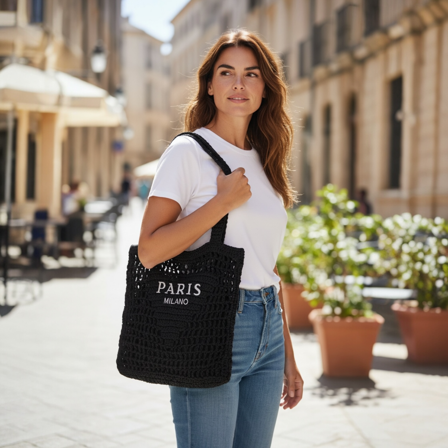 Paris Milano Crochet Straw Tote Bag – Boho Summer Shoulder Bag