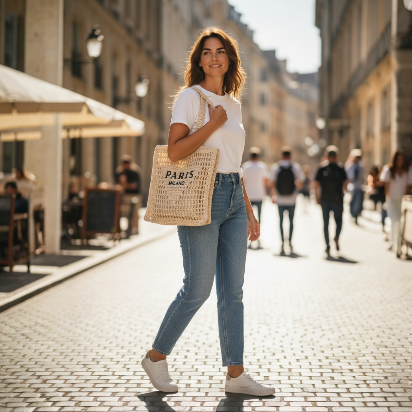 Paris Milano Crochet Straw Tote Bag – Boho Summer Shoulder Bag