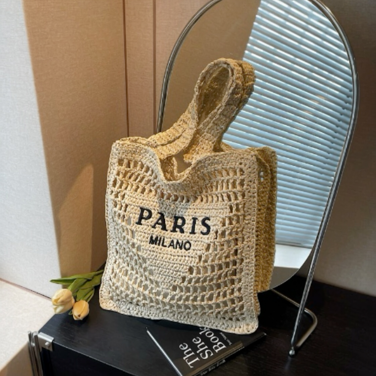 Paris Milano Crochet Straw Tote Bag – Boho Summer Shoulder Bag