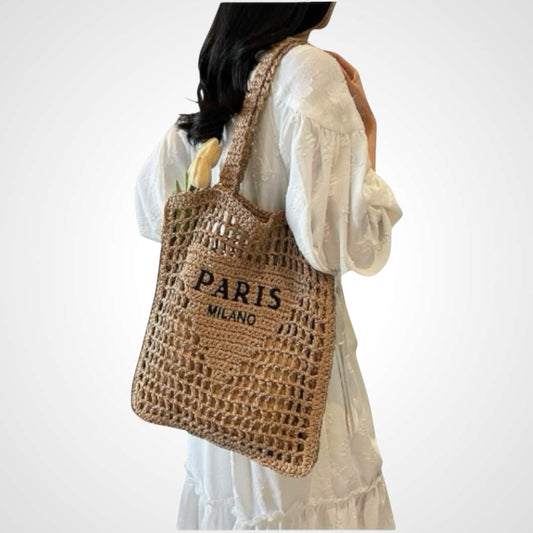 Paris Milano Crochet Straw Tote Bag – Boho Summer Shoulder Bag