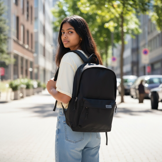 Minimalist Everyday Backpack – Beige & Black