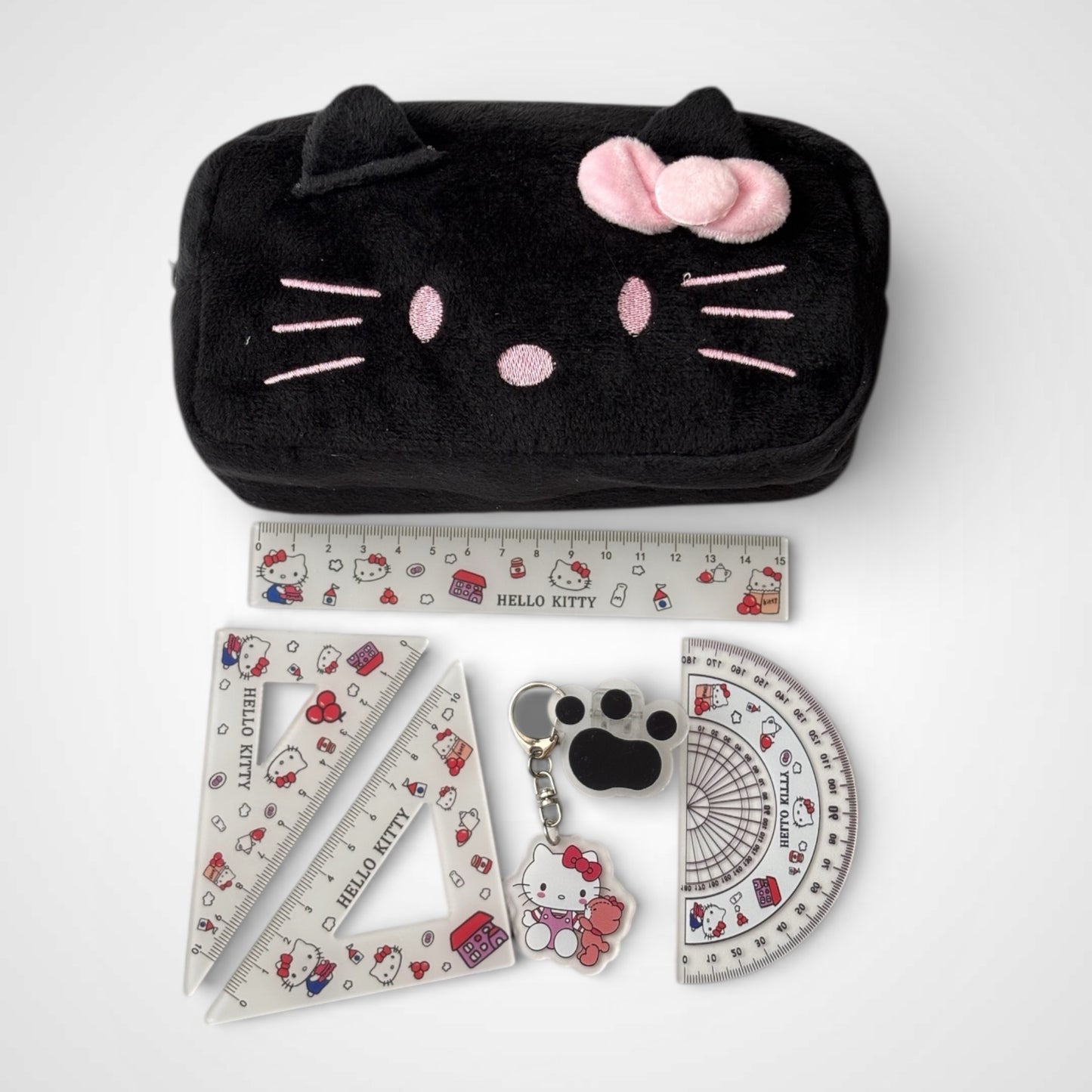 Kawaii Plush Cat Pencil Case Stationery Set 3 Colors Available