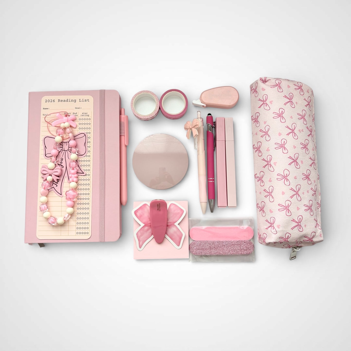 Cute Pink Bow Stationery Gift Set – Notebook, Pens & Pencil Case