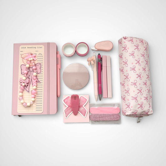 Cute Pink Bow Stationery Gift Set – Notebook, Pens & Pencil Case